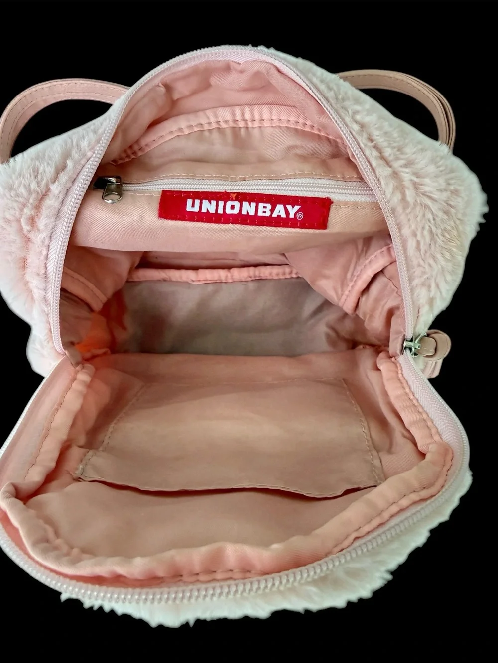 UnionBay Faux Pink Fur Small Backpack Inside Compartments 9” X 11” New